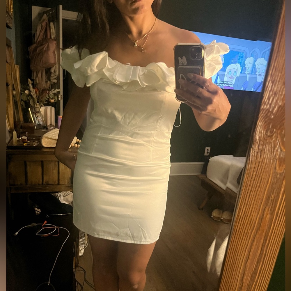 La Palma Off-Shoulder Mini Dress Off White
